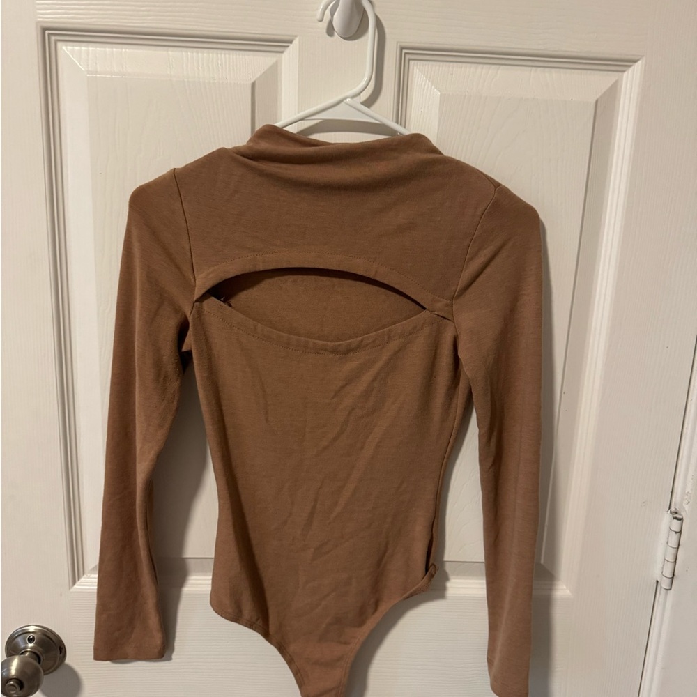 Astr Tan Cutout Long Sleeve Bodysuit